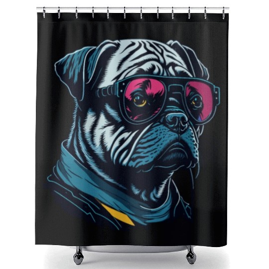 Cool Sunglasses Headphone Pug Dog Shower Curtains