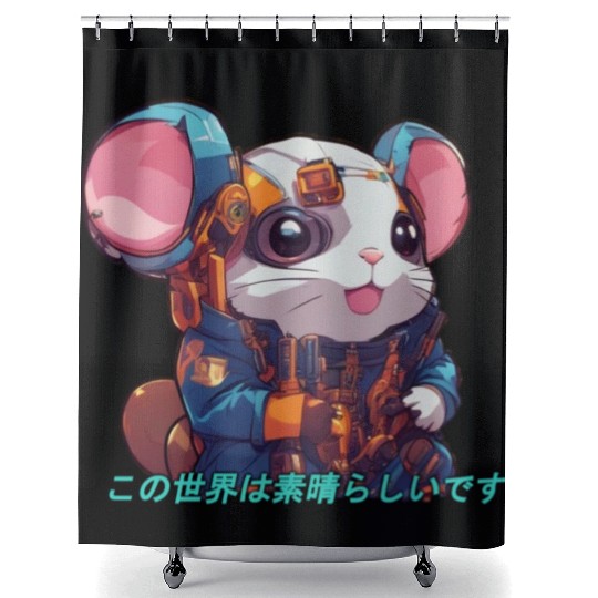 R3d DataHam // Cyberpunk Hamster Shower Curtains