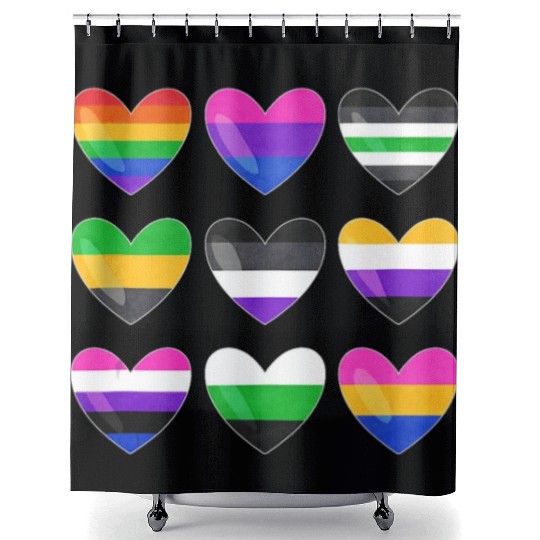 Lesbian And Gay Flag LGBTQ LGBT Rainbow Heart Shower Curtains