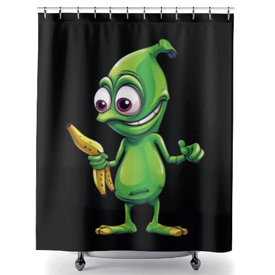 Green Alien meets Funny Banana Shower Curtains