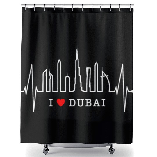 Dubai Skyline Heartbeat Burj Khalifa Silhouette Shower Curtains