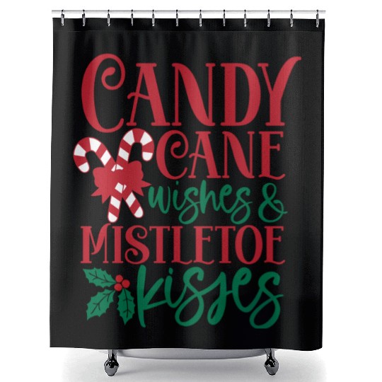 Candy Cane Wishes Mistletoe Kisses Shower Curtains
