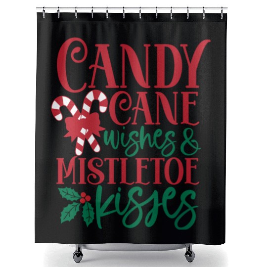 Candy Cane Wishes Mistletoe Kisses Shower Curtains