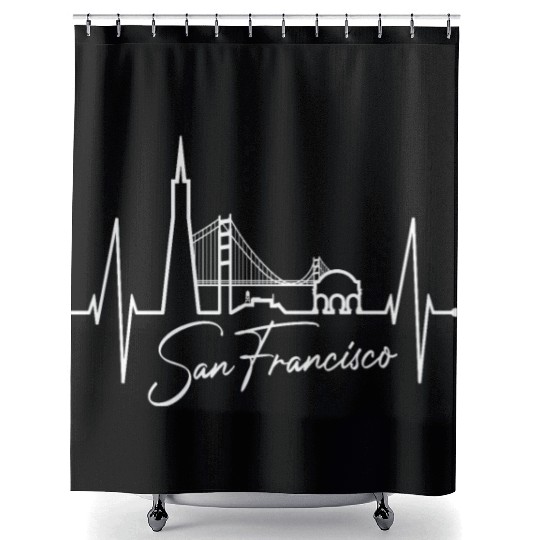 San Francisco Skyline Heartbeat California Lover Shower Curtains