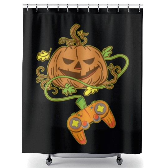 Halloween Jack O Lantern Video Game Controller Shower Curtains