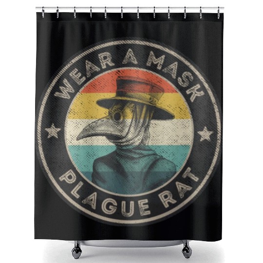Wear A Mask Plague Doctor Vintage Retro Shower Curtains