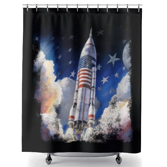 Patriotic Starship US Astronauts Stars and Stripes Shower Curtains