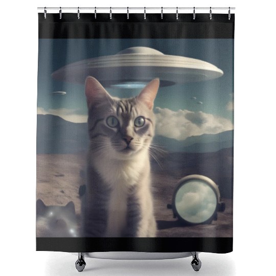 Cat Ufo Alien Area 51 space shuttle Shower Curtains