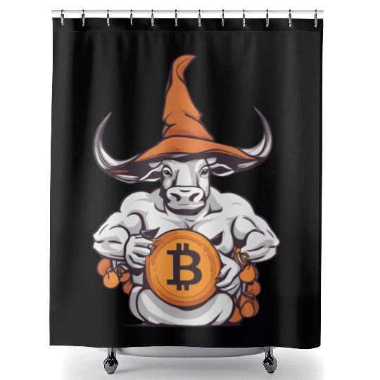 Halloween Bitcoin Wizard Bull Shower Curtains