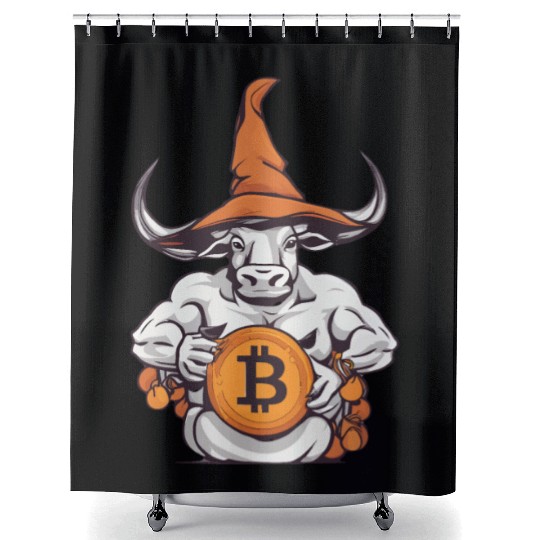Halloween Bitcoin Wizard Bull Shower Curtains