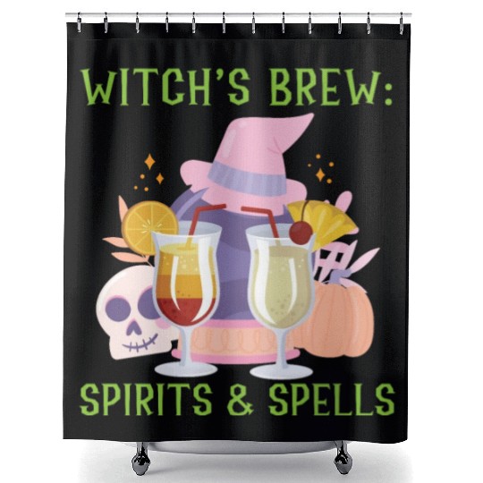 Witch's Brew: Spirits & Spells Bartender Halloween Shower Curtains