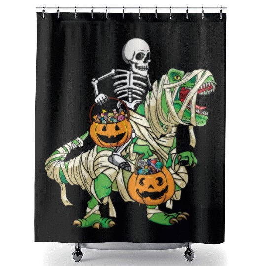 Skeleton Dinosaur Pumpkin Lazy Creepy Halloween Shower Curtains