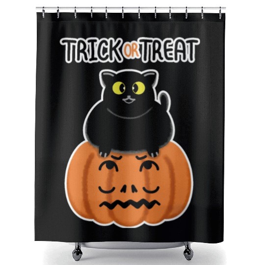 Trick or Treat Black lucky cat with sweetest eyes. Shower Curtains