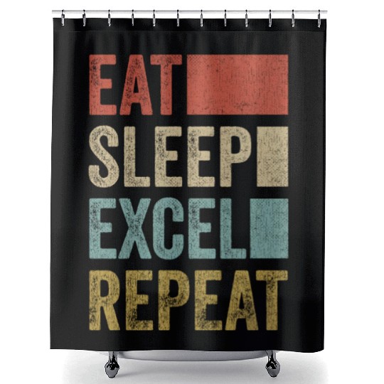 Vintage Retro Eat Sleep Excel Repeat Funny Excel Shower Curtains