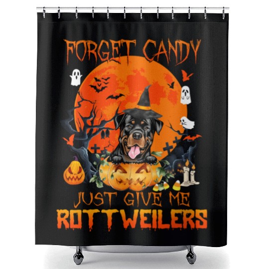 Forget Candy Just Give Me Rottweilers Pumpkin Shower Curtains
