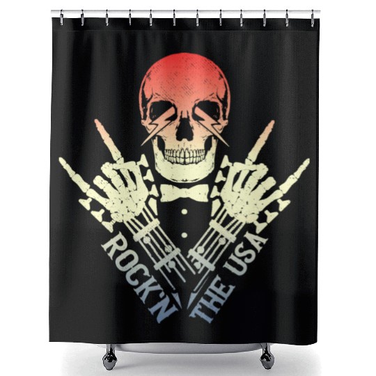 Rock n The Usa Rock Roll Skeleton Guitar Shower Curtains