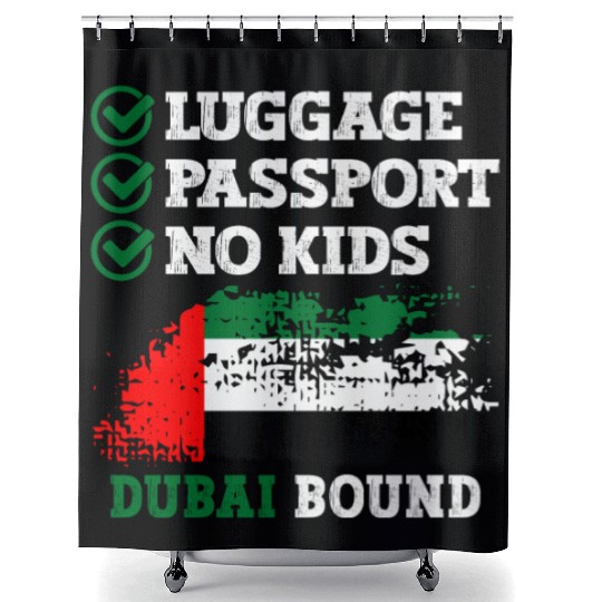 Luggage Passport No Kids Dubai Bound Vacation Shower Curtains