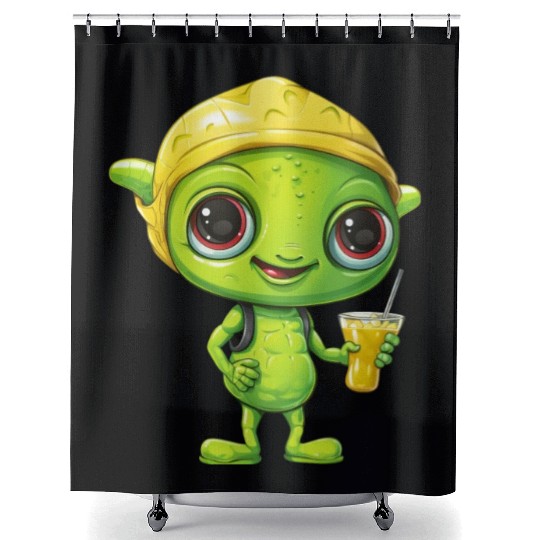 Refreshing Alien Lemonade: Green & Yellow Blend Shower Curtains