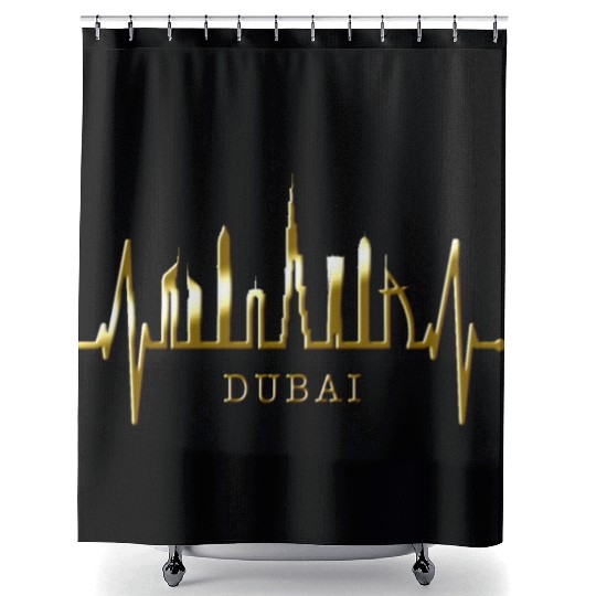 Dubai Skyline Heartbeat Burj Khalifa Silhouette Shower Curtains