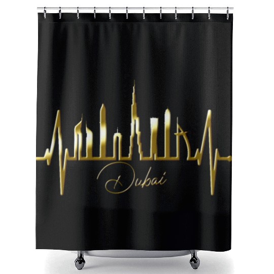 Dubai Skyline Heartbeat Burj Khalifa Silhouette Shower Curtains