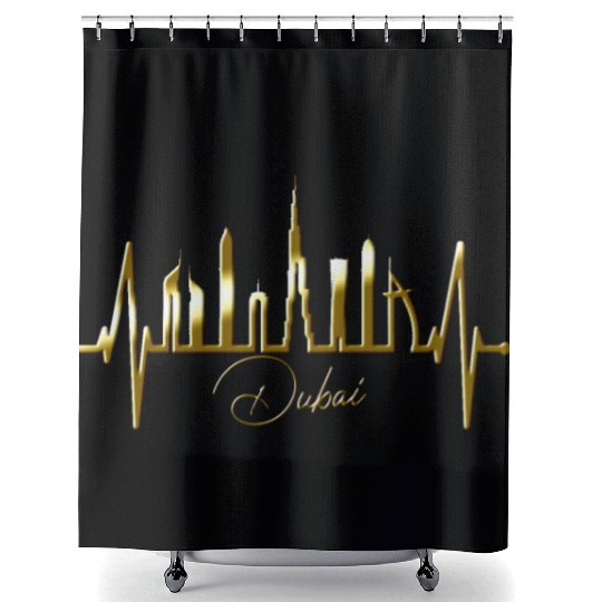 Dubai Skyline Heartbeat Burj Khalifa Silhouette Shower Curtains