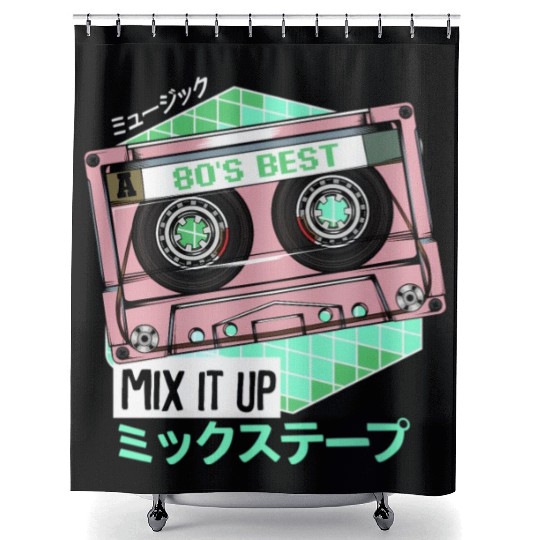 Mixtape 80s Japanese Otaku Cassette Tape Kanji Shower Curtains