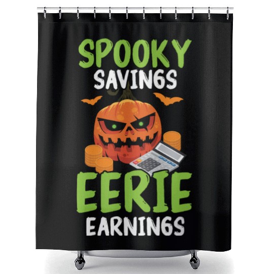 Spooky Savings Eerie Earnings Accountant Halloween Shower Curtains