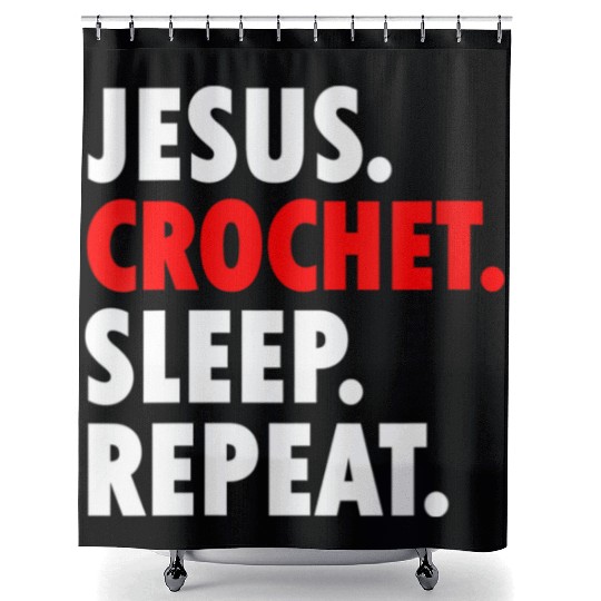 Jesus Crochet Sleep Repeat Novelty Hobby Shower Curtains