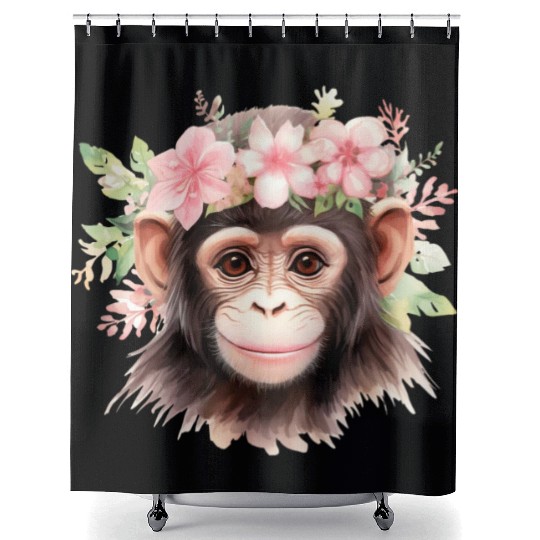 Monkey Chimpanzee Jungle Animal Boho Floral Ape Shower Curtains
