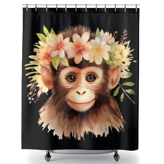 Monkey Chimpanzee Jungle Animal Boho Floral Ape Shower Curtains