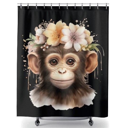 Monkey Chimpanzee Jungle Animal Boho Floral Ape Shower Curtains