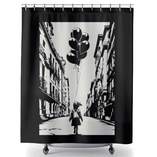 Girl Chasing Balloons Artwork Shower Curtains