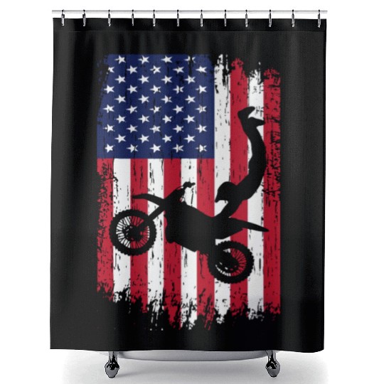 Supercross Freestyle Motocross American Flag Shower Curtains