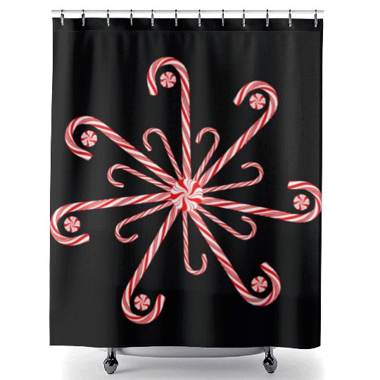 Peppermint Candy Cane Snowflake Shower Curtains
