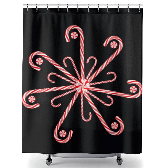 Peppermint Candy Cane Snowflake Shower Curtains