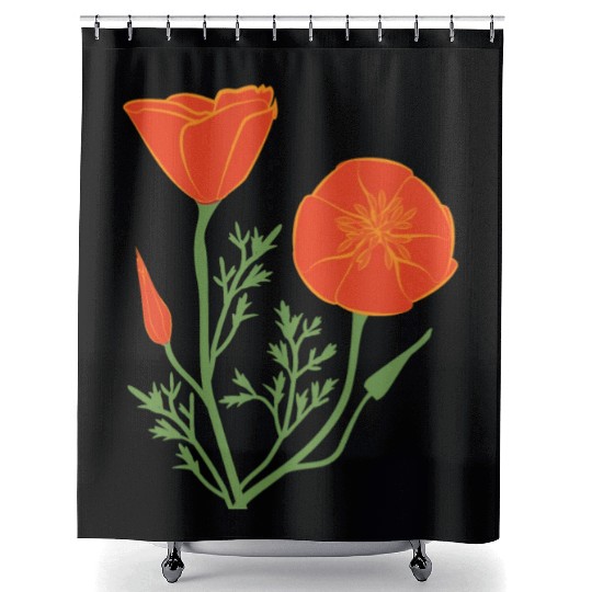 California Poppies on Clear Background Shower Curtains
