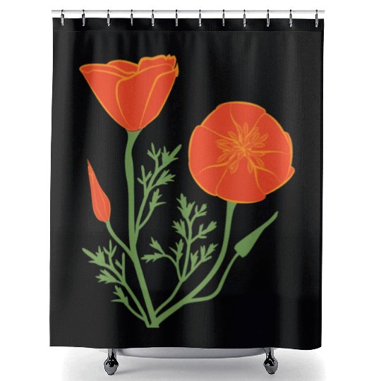 California Poppies on Clear Background Shower Curtains