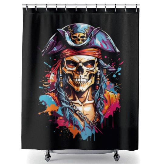 Pirate skull artwork Shower Curtains