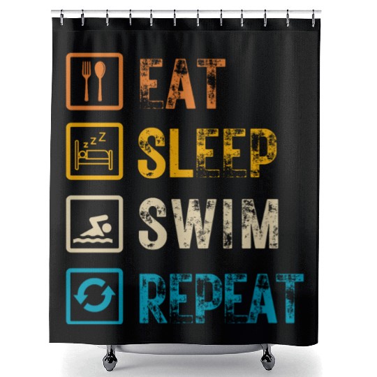 Eat Sleep Swim Repeat Shower Curtains
