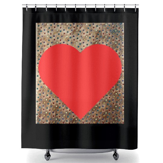 Romantic Red Love Heart on Brown Dotted Background Shower Curtains