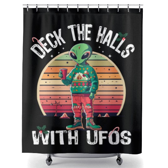 Beam Me Up Santa Claus Alien Christmas Ufo Coffee Shower Curtains