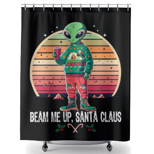 Beam Me Up Santa Claus Alien Christmas Ufo Coffee Shower Curtains