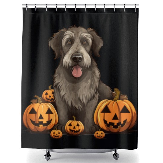 Irish Wolfhound Dog Pumpkin Lazy Halloween Party Shower Curtains