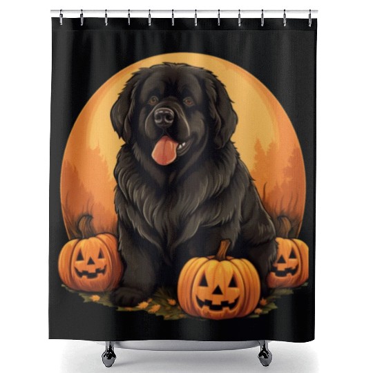 Newfoundland Dog Pumpkin Lazy Halloween Party Shower Curtains