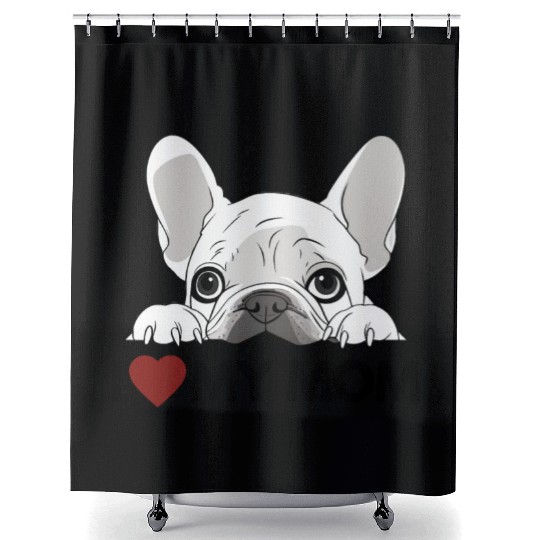 I Love My Mom - White French Bulldog - black Shower Curtains