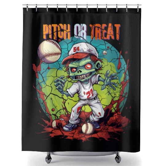 Pitch or Treat Zombie Baseball Halloween costume Shower Curtains