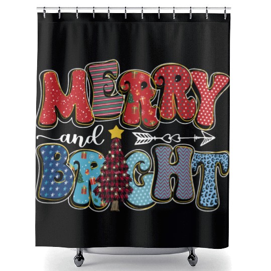 Merry and Bright Chistmas Tree Cute Christmas Shower Curtains