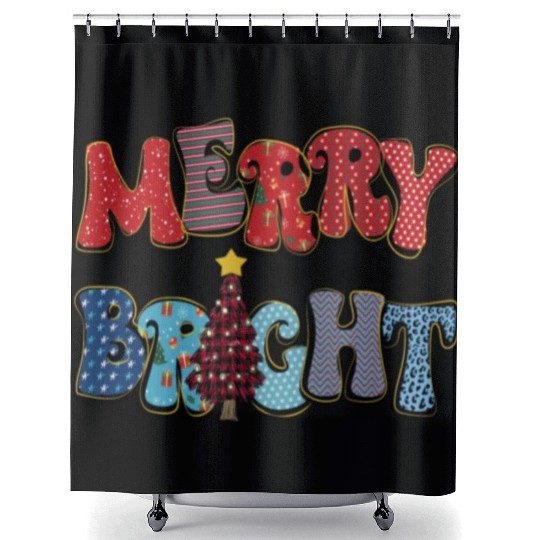 Merry and Bright Chistmas Tree Family Christmas Shower Curtains