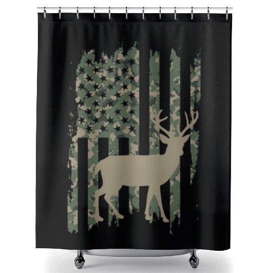 Camo American Flag Deer Shower Curtains