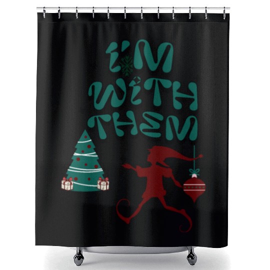 "Im with them" Christmas Elf design Shower Curtains